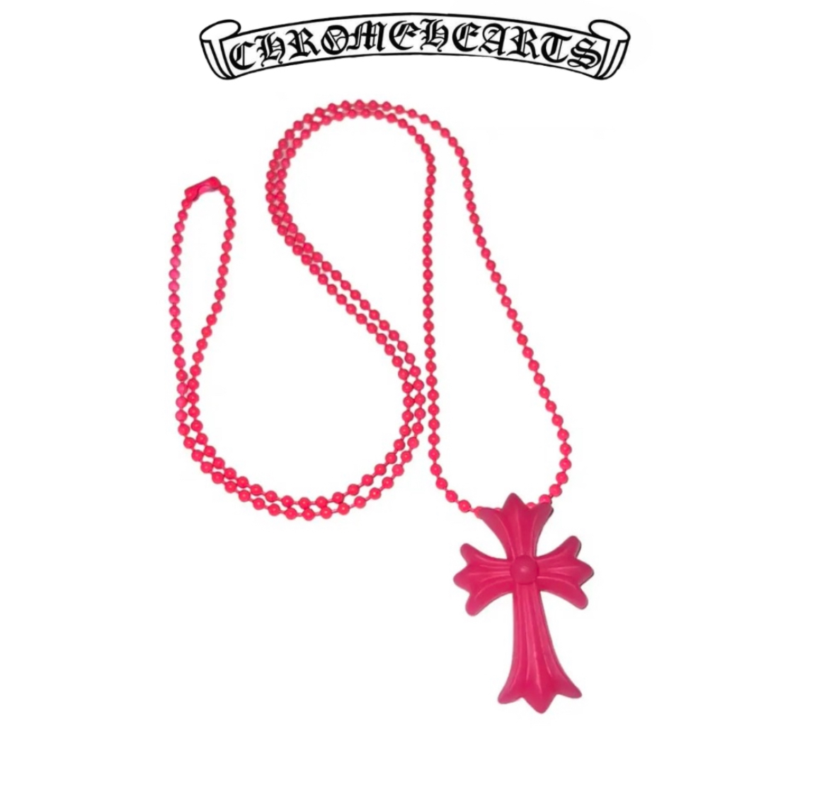 Chrome Hearts Silichrome Cross Pendant Necklace - Pink