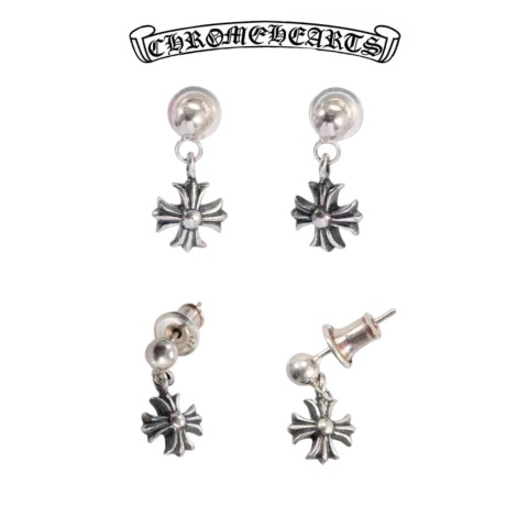Chrome Hearts Silver Baby Fat Cross Drop Earring (1.3g)