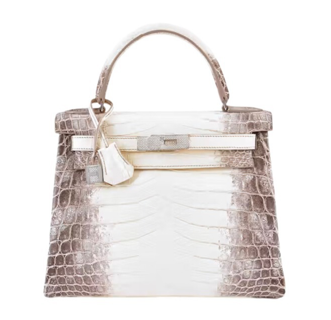 Hermes Kelly28 Diamond Himalaya Blanc Matte Niloticus Crocodile&18k White Gold Hardware