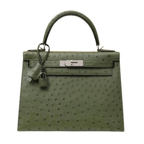 Hermès Kelly28 Vert Titien Ostrich&Palladium Hardware