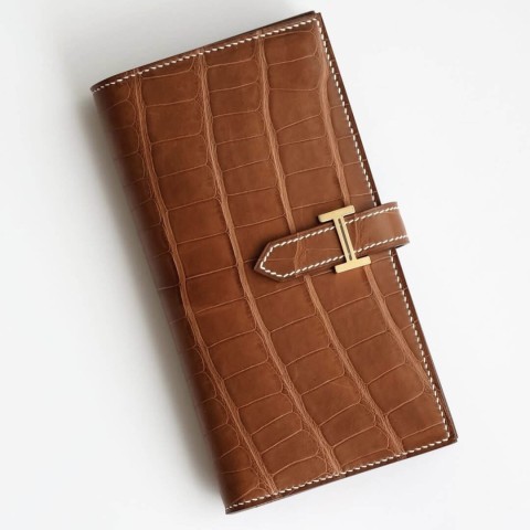 Hermès Bearn Wallet matte Alligator&Gold Hardware Gold