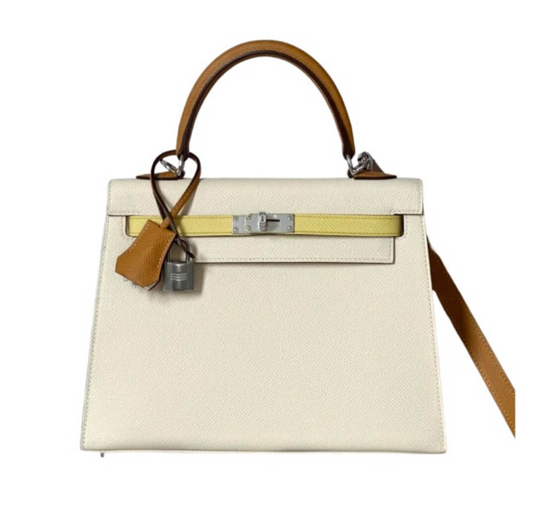 Hermès Kelly25 Tri-Color Nata Sesame Jaune Poussin&Palladium Hardware