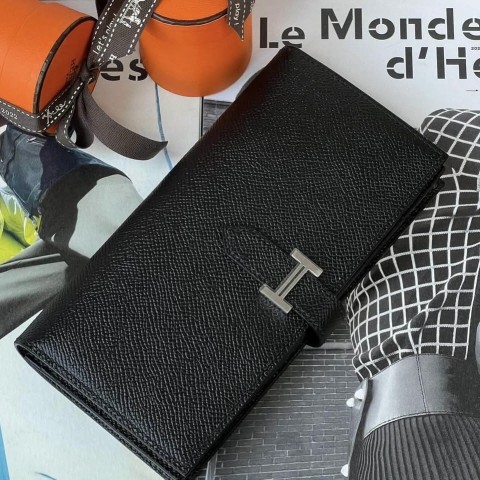 Hermès Bearn Wallet Epsom& Palladium Hardware Noir