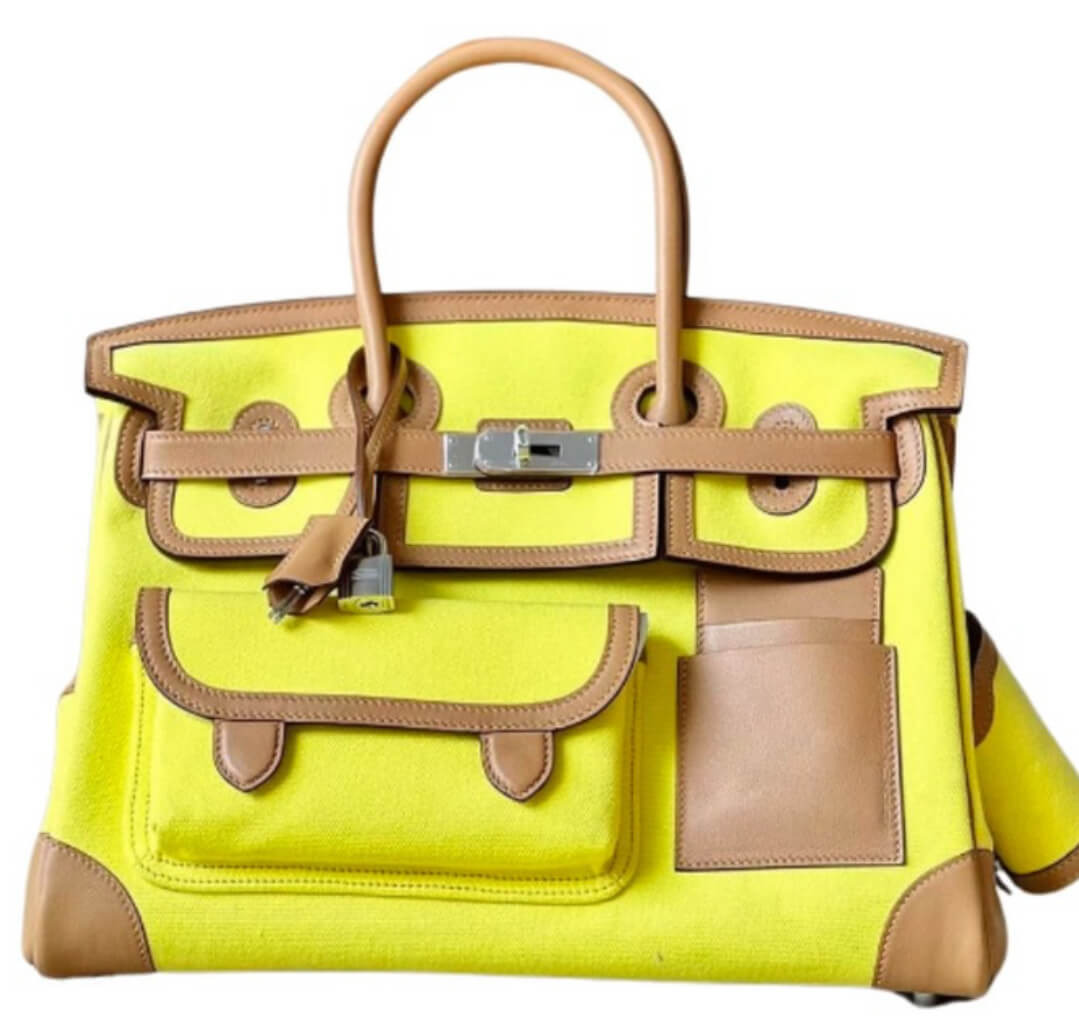 Hermès Birkin35 Cargo Limited Edition  in Jaune Citron and Chai Canvas and Swift Leathe&Palladium Hardware