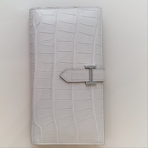 Hermès Bearn Wallet Alligator& Palladium Hardware Gris Perle