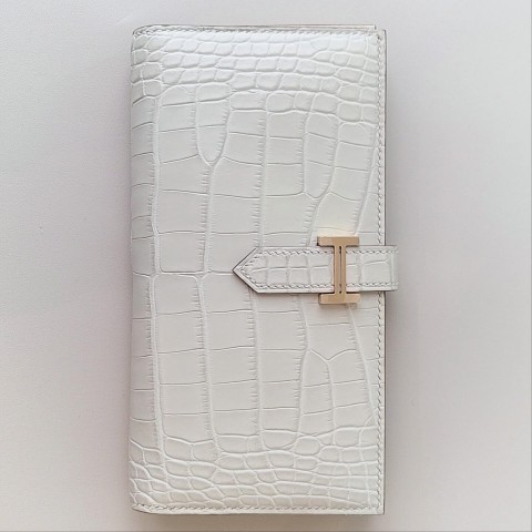 Hermès Bearn Wallet Alligator&gold Hardware Gris Perle