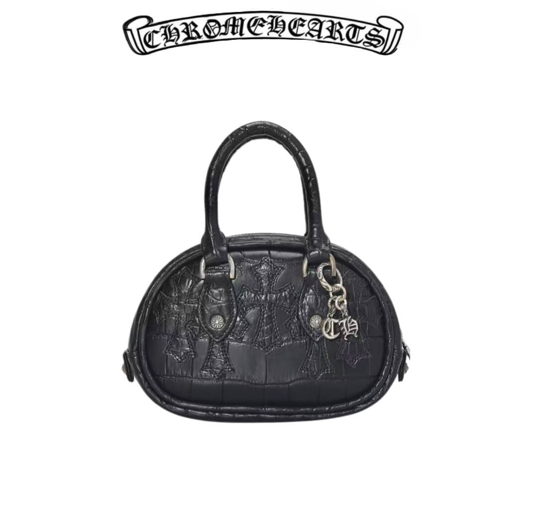 Chrome Hearts Alligator Cross Patch Black Mini Bowling Bag