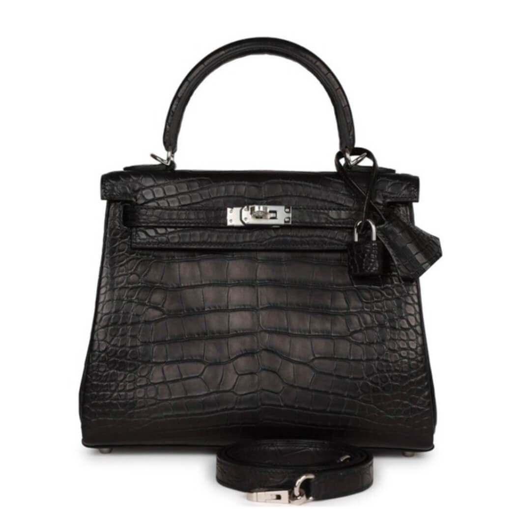 Hermès Kelly25 Black Matte Alligator&Palladium Hardware