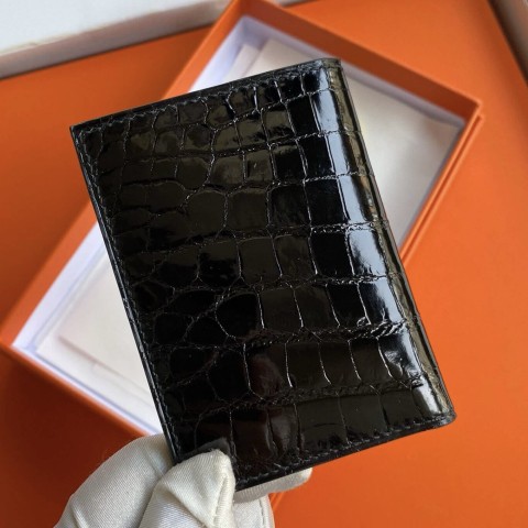 Hermès MC² Euclide Card Holder in Black Shiny Alligator Leather