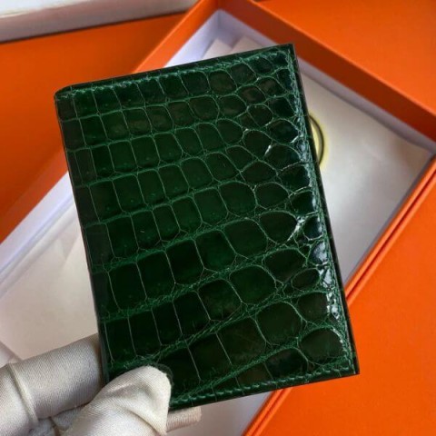 Hermès MC² Euclide Card Holder in Vert Emeraud Shiny Alligator Leather