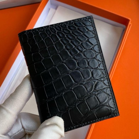 Hermès MC² Euclide Card Holder in Black Matte Alligator Leather
