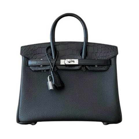 Hermès Birkin25 Touch 2in Noir Togo and Matte Alligator&Palladium Hardware
