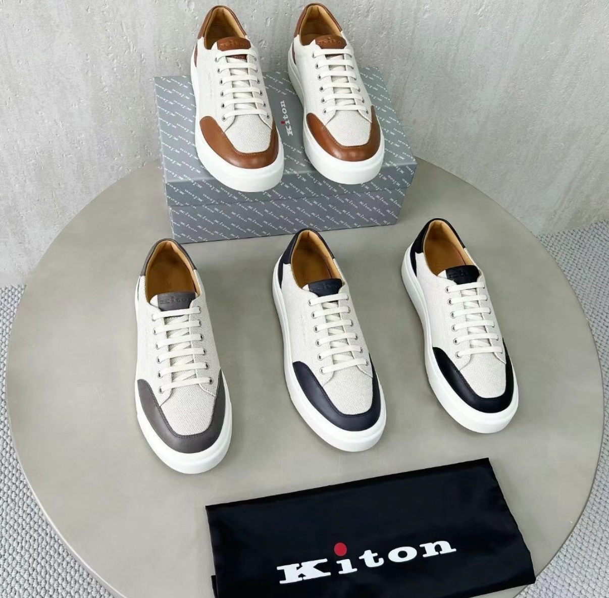 Kiton Calfskin & Canvas Sneakers with EVA Sole
