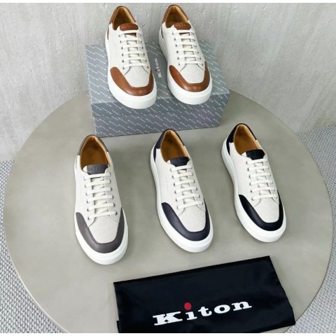 Kiton Calfskin & Canvas Sneakers with EVA Sole