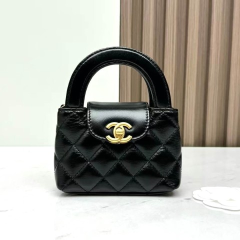 CHANEL 24P Kelly Mini Bag – Black Oil-Waxed Leather (12cm)