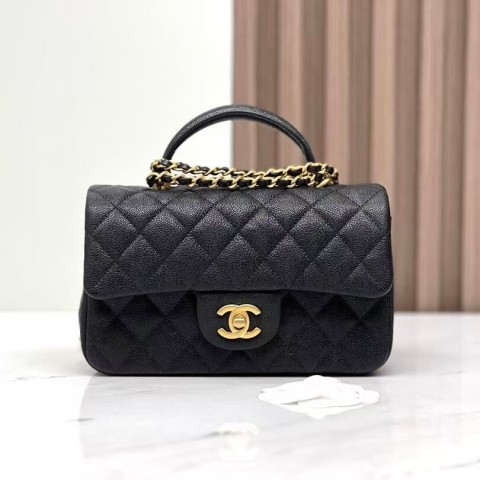CHANEL CF Dami Mini Handle Bag – Black Sesame Grain Calfskin (20cm )