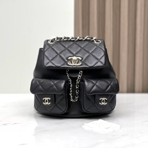CHANEL 23A Mini Duma Backpack – Glossy Black Calfskin (18cm)