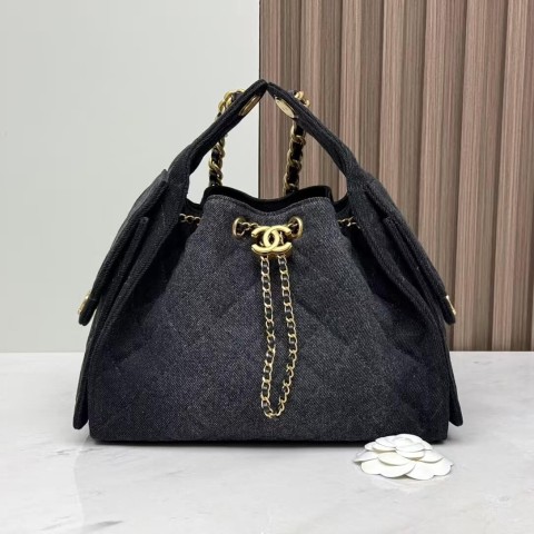 CHANEL 25C Small Hobo Bag – Black Denim “25Bag” (30x26x14cm)