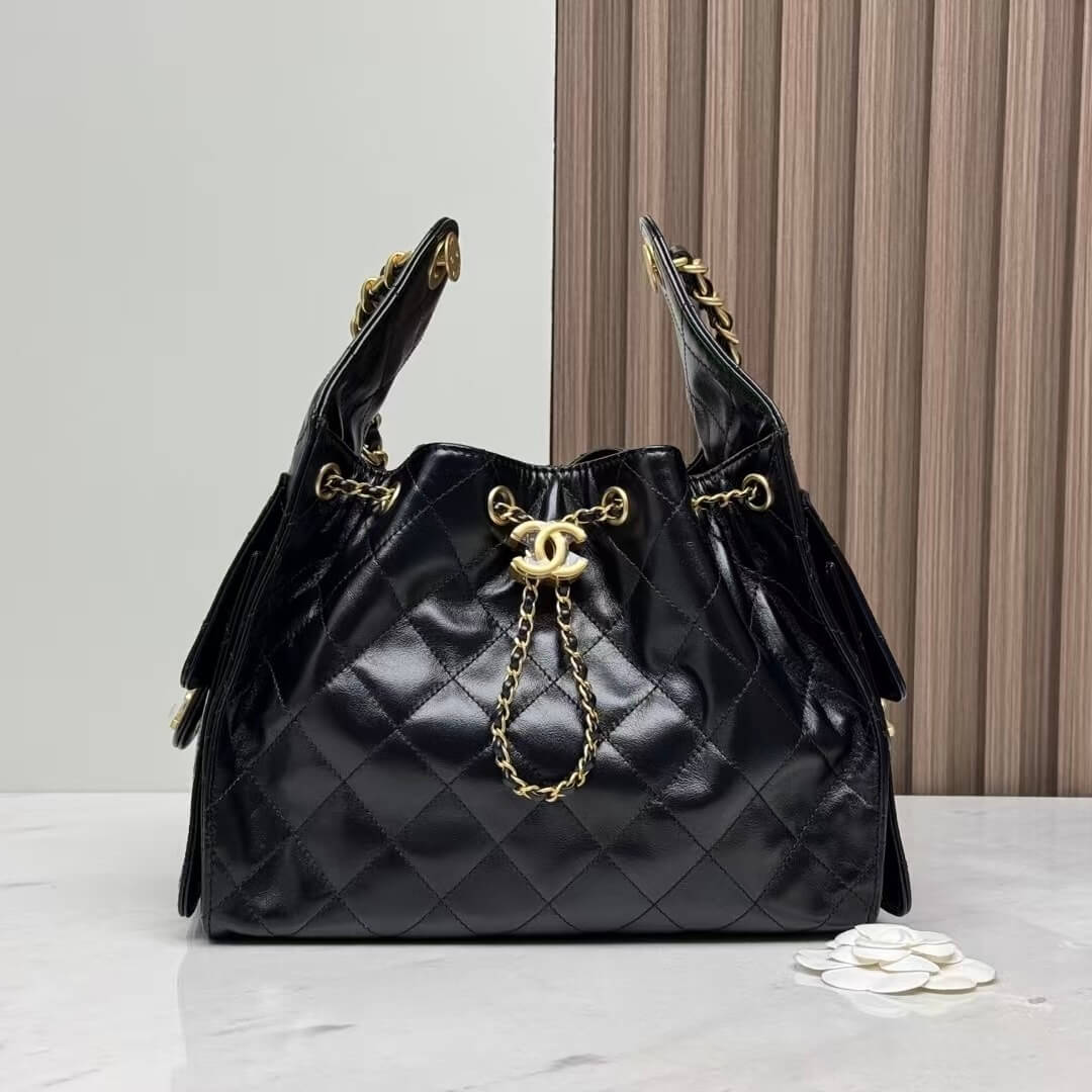 CHANEL 25C Small Hobo Bag – Black “25Bag” with Gold Hardware (30x26x14cm)