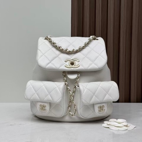 CHANEL 24A Duma Backpack – Fairy White (20.5×20×11.5cm)