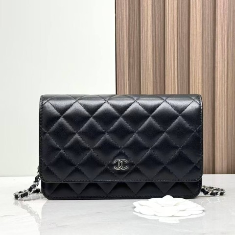 CHANEL WOC Wallet on Chain – Black with Silver Hardware