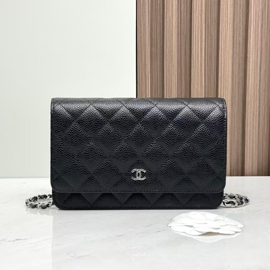 CHANEL WOC Wallet on Chain – Black Caviar with Silver Hardware