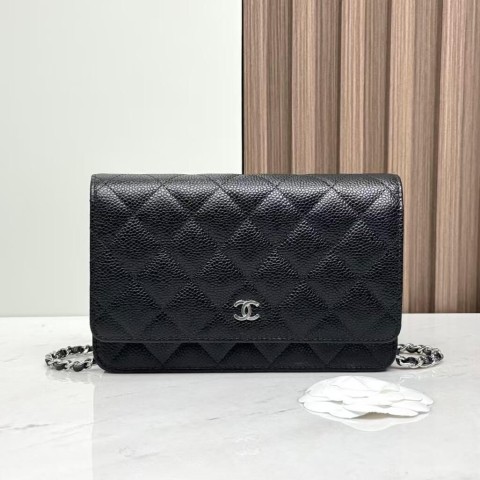 CHANEL WOC Wallet on Chain – Black Caviar with Silver Hardware