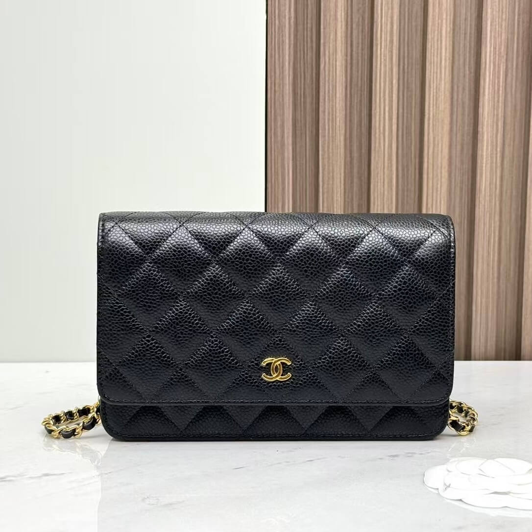 CHANEL WOC Wallet on Chain – Black Caviar with Gold Hardware