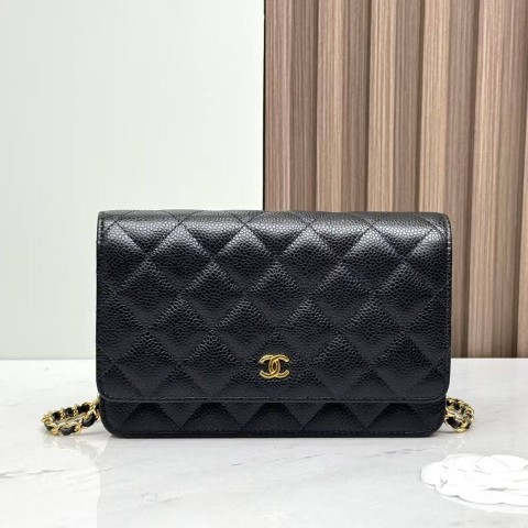 CHANEL WOC Wallet on Chain – Black Caviar with Gold Hardware