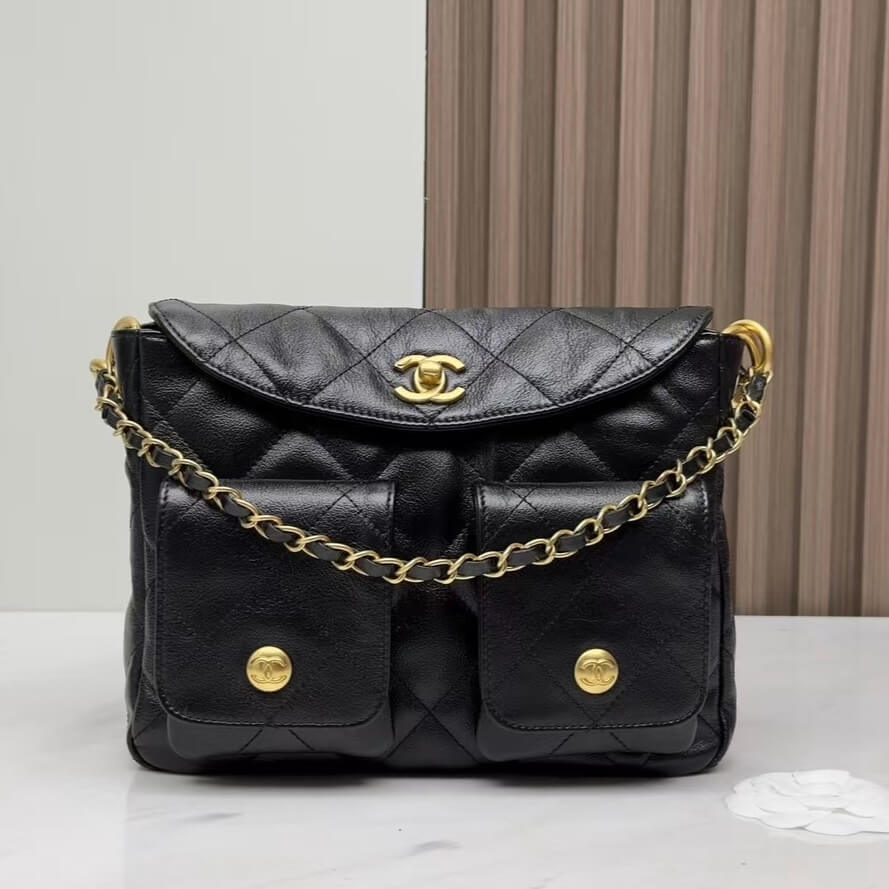 CHANEL 25P Pocket Hobo Messenger Bag – Black