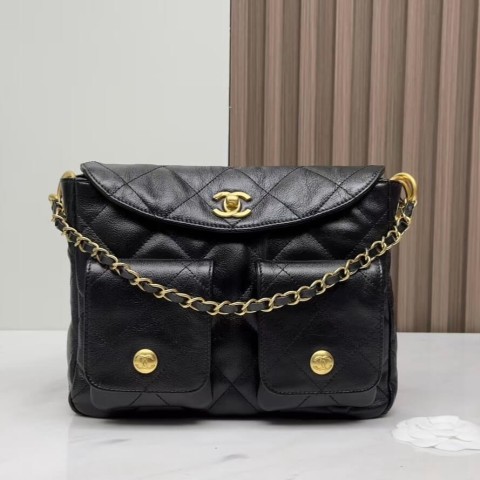 CHANEL 25P Pocket Hobo Messenger Bag – Black