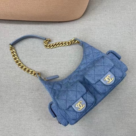 CHANEL New Hobo Bag – Original Denim with Chain Strap and Gold Hardware