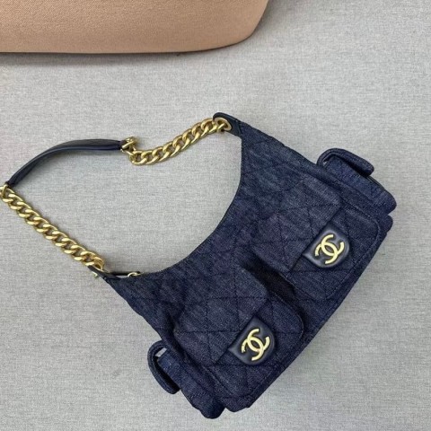CHANEL New Hippie Hobo Bag – Original Denim with Chain Strap and Gold Hardware