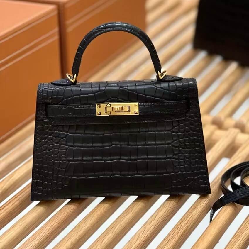 Hermès Kelly II Sellier Noir Matte Alligator Gold Hardware