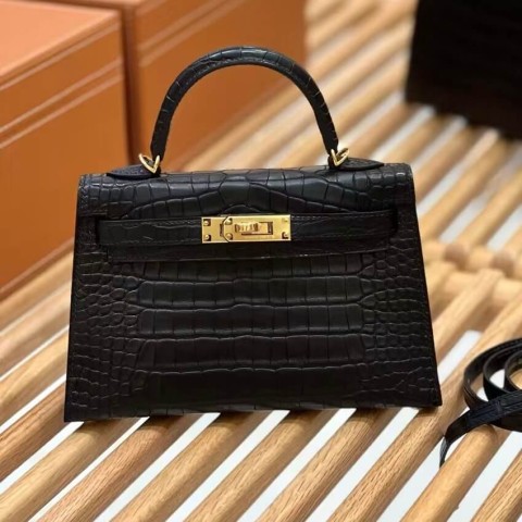 Hermès Kelly II Sellier Noir Matte Alligator Gold Hardware