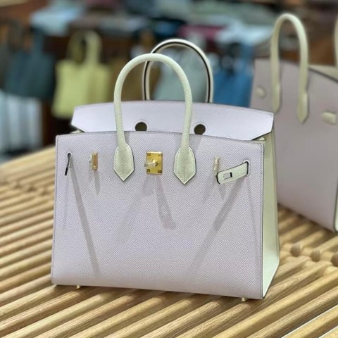Hermès Birkin 25 Grayish White and Fluorescent Lime Green Epsom Bag with Gold Hardware
