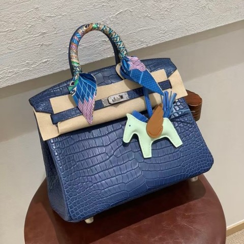 Hermès Birkin 25 Bleu Nuit Shiny Alligator Bag