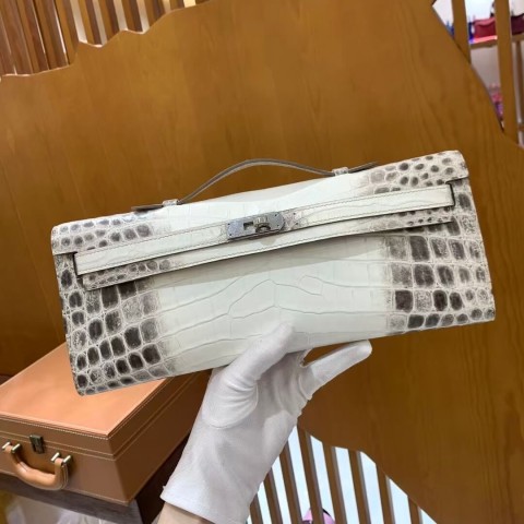 Hermès Kelly Cut Clutch Himalayan Niloticus Crocodile with Palladium Hardware