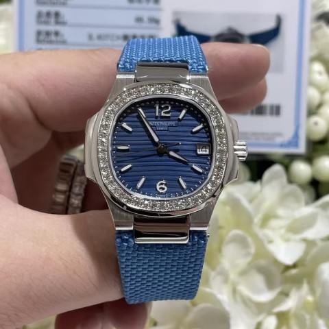 PP7010 노틸러스 커스텀 18K 금도금 다이아몬드 시계 (32mm, 쿼츠)