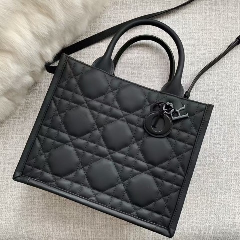 Dior Book Tote Bag – Full Leather Matte Black (Small Size 26.5×22×14 cm)
