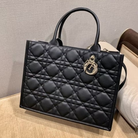 Dior Book Tote Bag – Black Calfskin (Medium Size 36.5×28×16.5 cm)