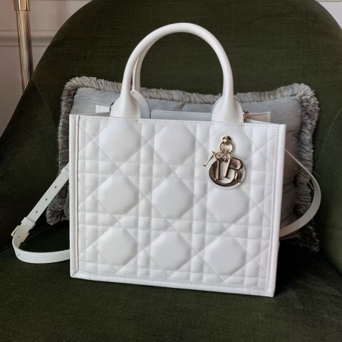 Dior Book Tote Bag – White Calfskin (Small Size 26.5×22×14 cm)