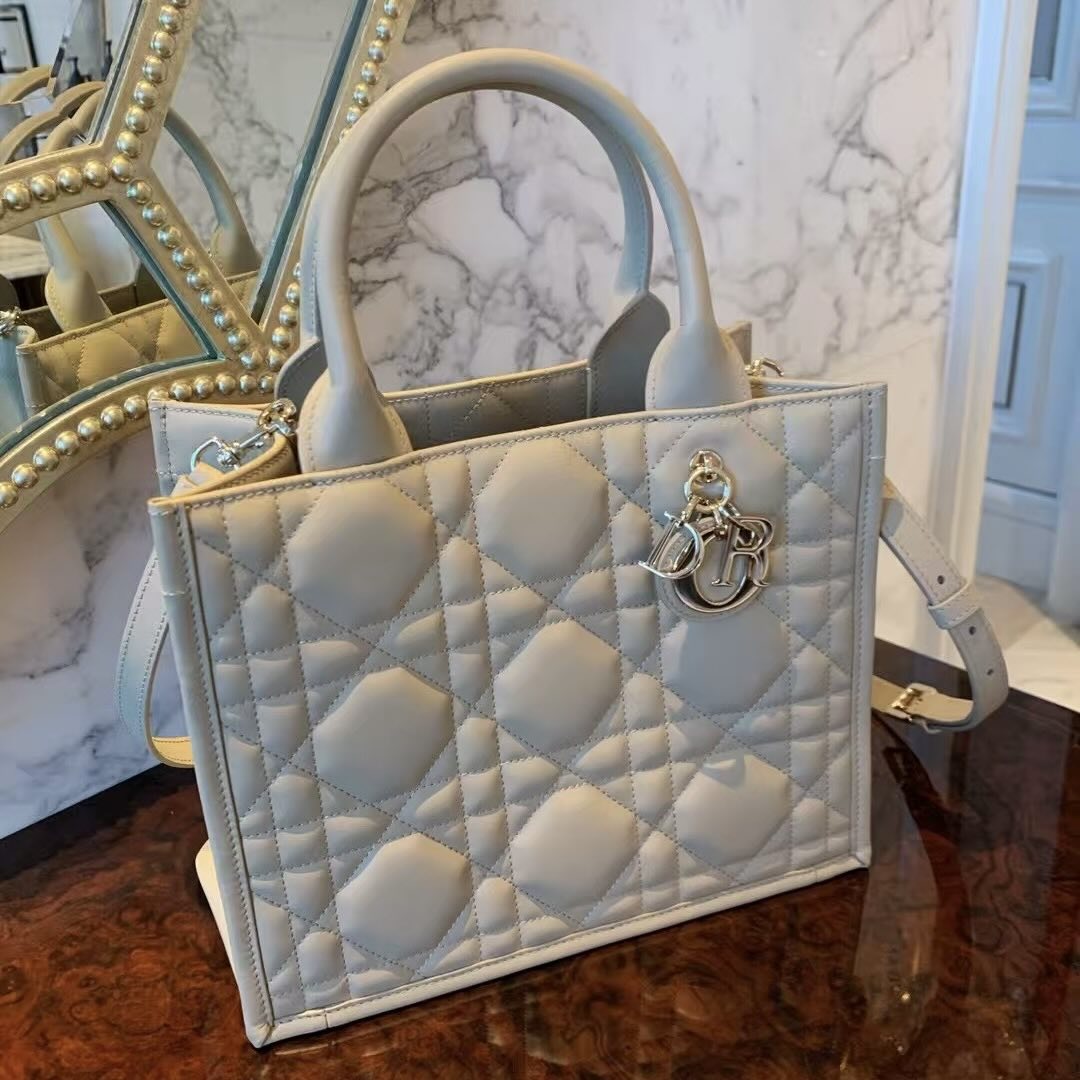 Dior Book Tote Bag – Blush Beige Quilted Calfskin (Small Size 26.5×22×14 cm)