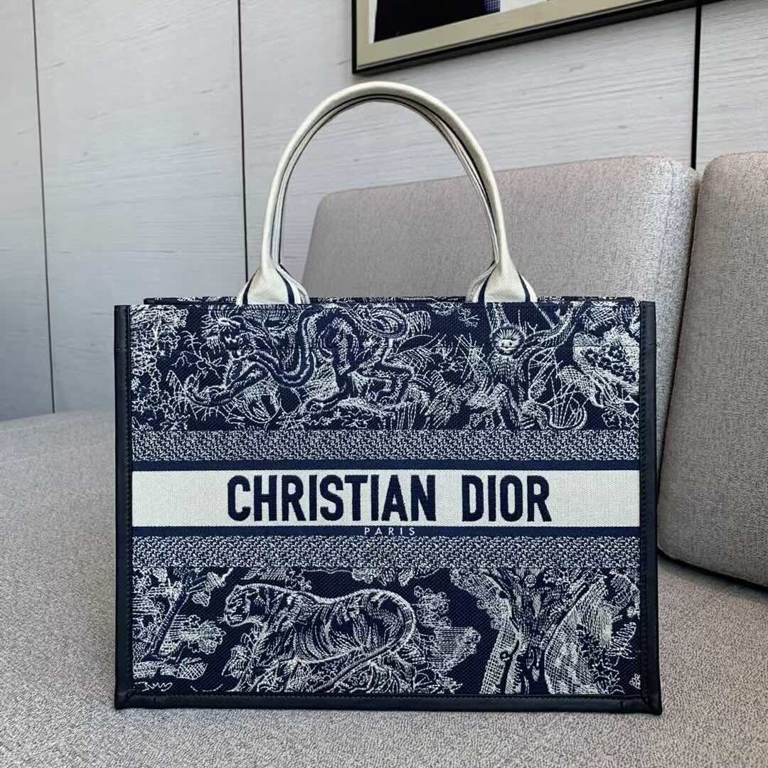 Dior Book Tote Bag – New Blue Tiger (Medium Size 36.5×28×16.5 cm)