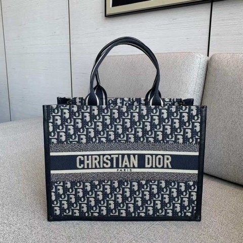 Dior Book Tote Bag – Blue Fabric (Medium Size 36.5×28×16.5 cm)