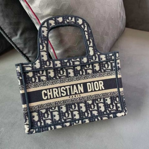 Dior Book Tote Bag – Blue Oblique Fabric (Mini Size 22.5×24×8 cm)