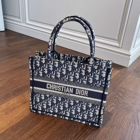 Dior Book Tote Bag – Blue Fabric (Small Size 26.5×22×14 cm)