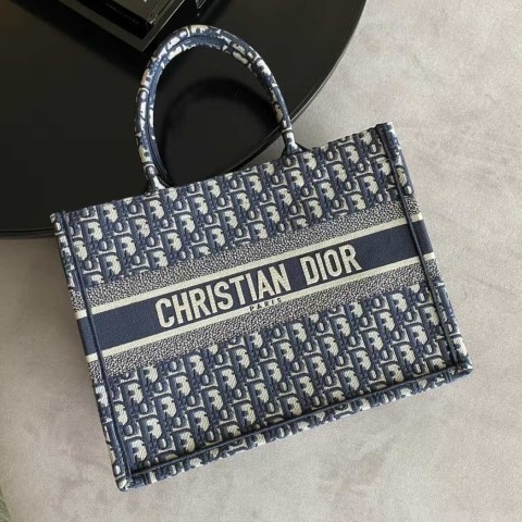 Dior Book Tote Bag – Blue Fabric (Medium Size 36×27.5×16.5 cm)
