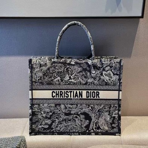 Dior Book Tote Bag – New Blue Tiger Reverse Toile de Jouy (Large Size 42×35×18.5 cm)
