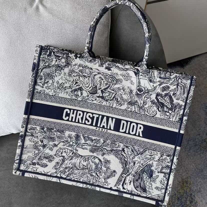 Dior Book Tote Bag – Blue Tiger Toile de Jouy (Large Size 42×35×18.5 cm)